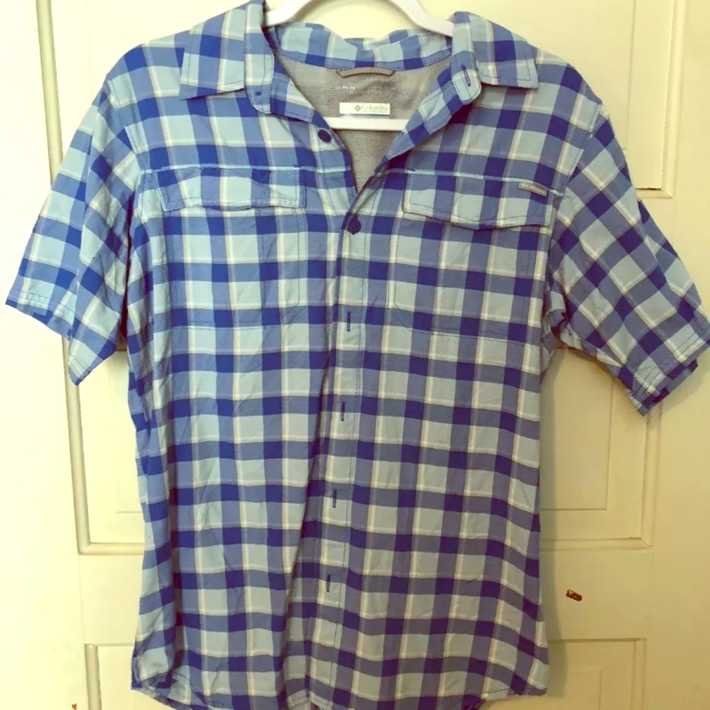 Womens Blue Columbia Small Petite Button Front